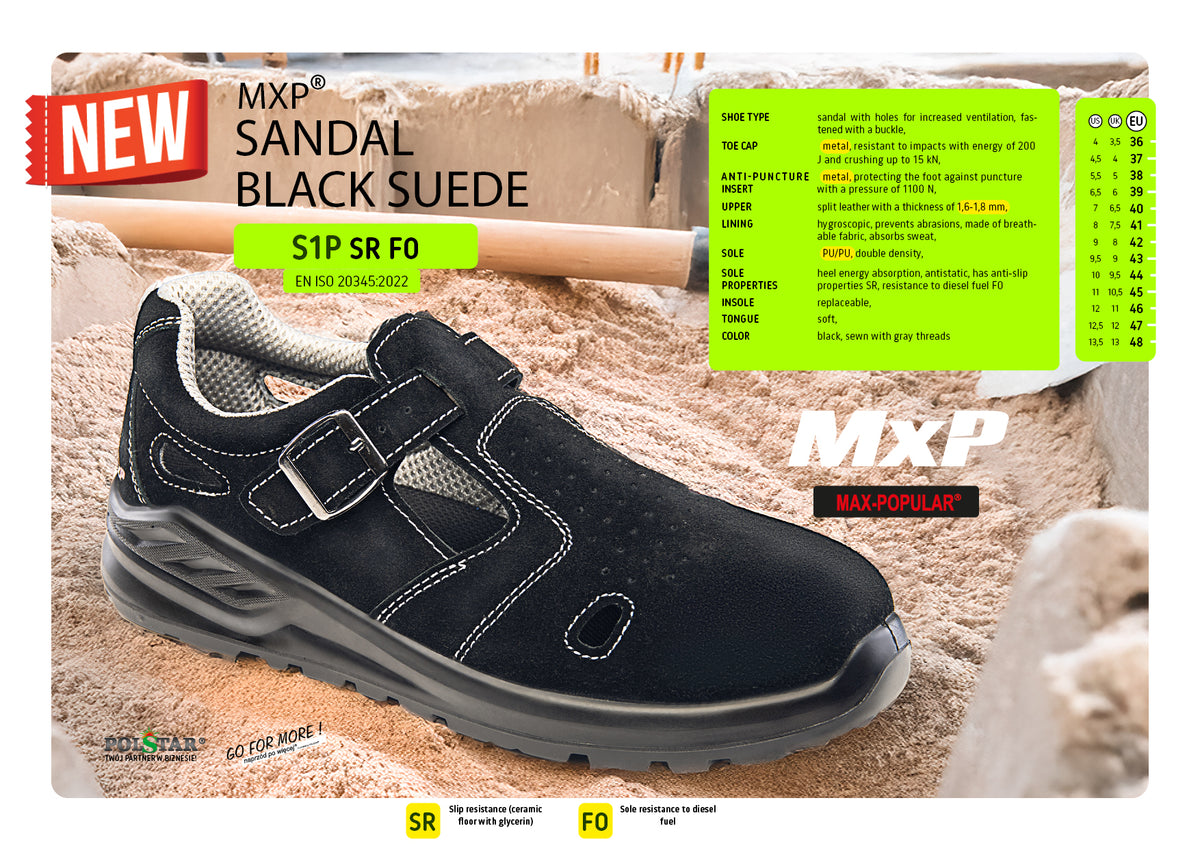 SANDAL MXP S1P SR FO BLACK SUEDE