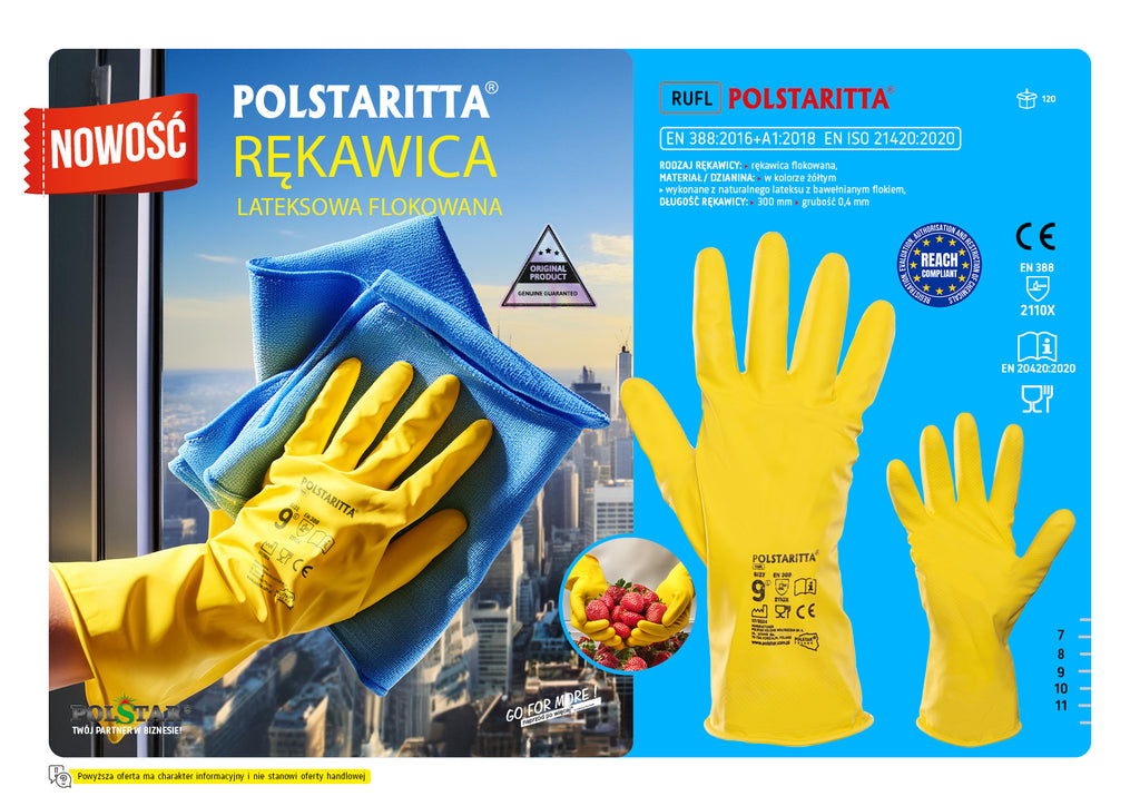 POLSTARITTA RUBBER FLOCKED GLOVES (2110X ) YELLOW