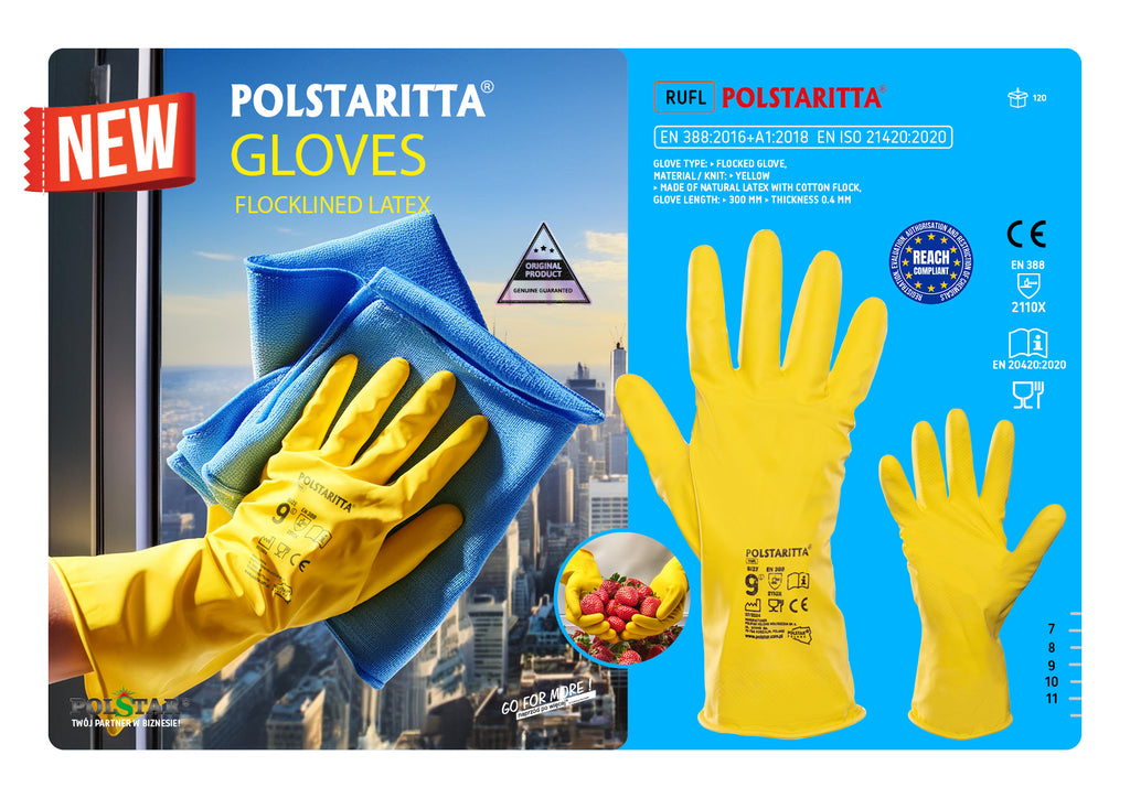 POLSTARITTA RUBBER FLOCKED GLOVES (2110X ) YELLOW